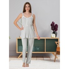 Dvina Effortt Lohusa Çizgili Pijama Takımı Gri - 4092