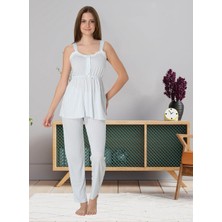 Dvina Effortt Lohusa Çizgili Pijama Takımı Mavi - 4092