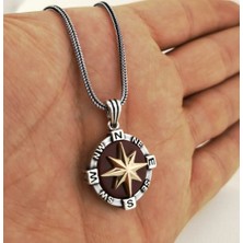 Kırmızı Pusula 925 Ayar Gümüş Erkek Kolye