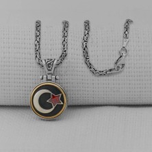 Ay Yıldız Ortası Dönen  Kral Zincir 925 Ayar Gümüş Erkek Kolye