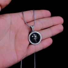 Mikro Taşlı Kartal 925 Ayar Gümüş Erkek Kolye