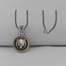 Göktürkçe Turk Yazılı Kurt Tasarımlı Kral Zincirli Ortası Dönen 925 Ayar Gümüş Erkek Kolye