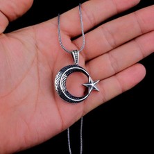 Orgü Ay Yıldız Mikro Taşlı 925 Ayar Gümüş Kolye