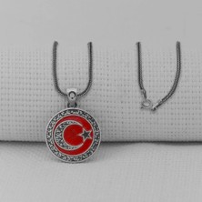 Gravur Işlemeli  Ay Yıldız Orta Boy  925 Ayar Gümüş Erkek Kolye