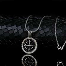 Mikro Taşlı Pusula 925 Ayar Gümüş Erkek Kolye