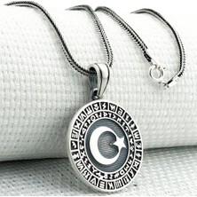 Göktürk Alfabesi Yazılı Ay Yıldız  925 Ayar Gümüş Erkek Kolye