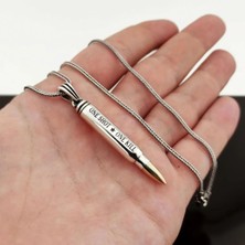 Mermi Tasarımlı One Shot One Kill Yazılı 925 Ayar Gümüş Erkek Kolye