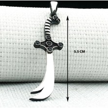 Siyah Taşlı Zulfikar 925 Ayar Gümüş Erkek Kolye