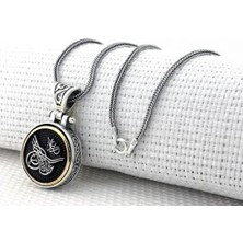 Osmanlı Tuğra Desenli Ortası Dönen 925 Ayar Gümüş Erkek Kolye