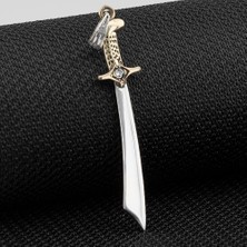 Mogol Kılıcı Beyaz Zirkon Taşlı 925 Ayar Gümüş Erkek Kolye