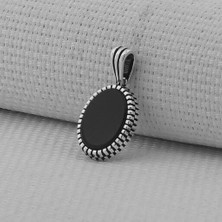 Siyah Oniks Taşlı Oval 925 Ayar Gümüş Orta Boy Erkek Kolye Ucu