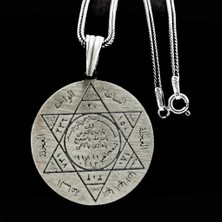 Süleyman Mührü Kalın Zincirli 925 Ayar Gümüş Erkek Kolye