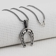 Nal Tasarımlı At Detaylı Kalın Zincir  925 Ayar Gümüş Erkek Kolye