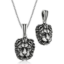 Aslan Kafası Motifli 925 Ayar Gümüş Erkek Kolye