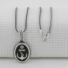 Denizci Çapa Tasarımlı 925 Ayar Gümüş Erkek Kolye