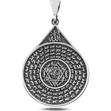 Esmahul Husna Dua Işlemeli Mührü Süleyman 925 Ayar Gümüş Erkek Kolye