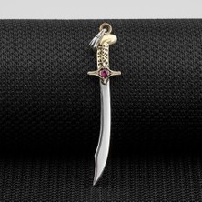 Kırmızı Zirkon Taşlı Osmanlı 925 Ayar Gümüş Erkek Kolye