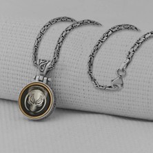 Göktürkçe Turk Yazılı Kurt Tasarımlı Kral Zincirli Ortası Dönen 925 Ayar Gümüş Erkek Kolye