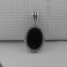 Siyah Oniks Taşlı Oval 925 Ayar Gümüş Erkek Kolye Ucu