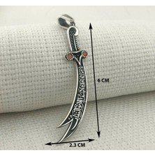 Kırmızı Taşlı La Feta Illa Ali La Seyfe Iila Zulfikar Kral Zincir 925 Ayar Gümüş Erkek Kolye Ucu
