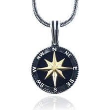 Pusula Tasarımlı 925 Ayar Gümüş Erkek Kolye