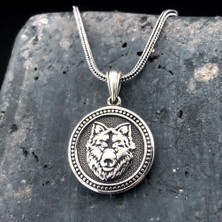 Kurt Motifli  925 Ayar Gümüş Erkek Kolye