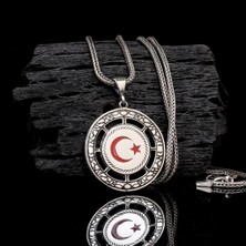 Ay Yıldız Mineli Taşlı 925 Ayar Gümüş Erkek Kolye