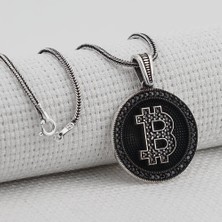 Bitcoin 925 Ayar Gümüş Erkek Kolye