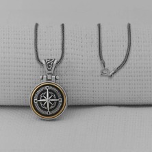 Pusula Tasarımlı Ortası Dönen 925 Ayar Gümüş Erkek Kolyesi