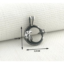 Ay Yıldız Kartal Başlı  925 Ayar Gümüş Erkek Kolye Ucu