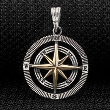 Çift Taraflı Pusula  925 Ayar Gümüş Erkek Kolye Ucu