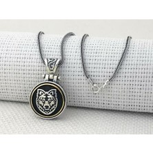 Bozkurt Tasarımlı Ortası Dönen 925 Ayar Gümüş Erkek Kolye