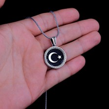 Ay Yıldız Mikro Taşlı 925 Ayar Gümüş Erkek Kolye