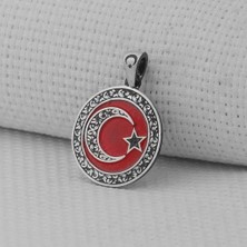 Gravur Işlemeliorta Boy Ay Yıldız 925 Ayar Gümüş Erkek Kolye Ucu