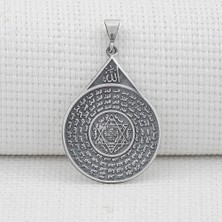 Esmahul Husna Dua Işlemeli Mührü Süleyman 925 Ayar Gümüş Erkek Kolye