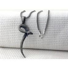 Üç Boyutlu Kara Bamba Yılan 925 Ayar Gümüş Erkek Kolye