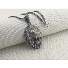 Kükreyen Aslan Üç Boyutlu 925 Ayar Gümüş Erkek Kolye