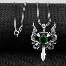 Ejderha Tasarımlı Zirkon Taşlı 925 Ayar Gümüş Erkek Kolye