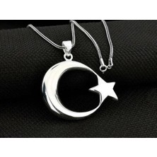 Şanlı Ay Yıldız Büyük Boy  925 Ayar Gümüş Erkek Kolye