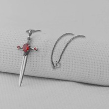 Kırmızı Taşlı Zirkon Şovalye 925 Ayar Gümüş Erkek Kolye