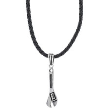 Anahtar Tasarımlı Deri Ipli 925 Ayar Gümüş Erkek Kolye
