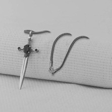 Zirkon Taşlı Şovalye 925 Ayar Gümüş  Erkek Kolye
