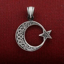 Ay Yıldız  Tasarımlı 925 Ayar Gümüş Erkek Kolye Ucu