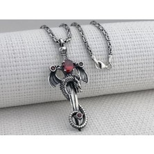 Ejderha Şovalye Model Zirkon Taşlı 925 Ayar Gümüş Erkek Kolye