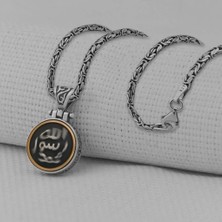 Allah Resulu Muhammet Sav Yazılı Ortası Dönen Kral Zincirli 925 Ayar Gümüş Erkek Kolye