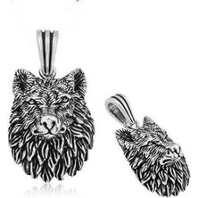 Kurt Kafası  925 Ayar Gümüş Erkek Kolye Ucu