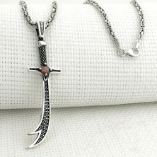 Kırmızı Taşlı Zulfikar 925 Ayar Gümüş Erkek Kolye