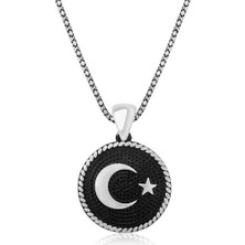 Ay Yıldız 925 Ayar Gümüş Erkek Kolye