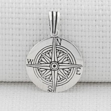 Pusula Yön Tasarımlı 925 Ayar Gümüş Erkek Kolye Ucu