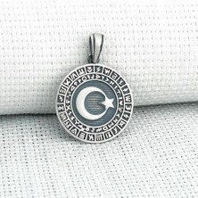 Göktürk Alfabesi Yazılı Ay Yıldız 925 Ayar Gümüş Erkek Kolye Ucu